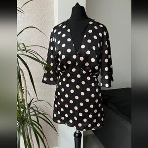 M&Co Black Dress with Cream Polka Dots